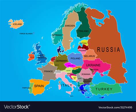 europe map with names of countries.